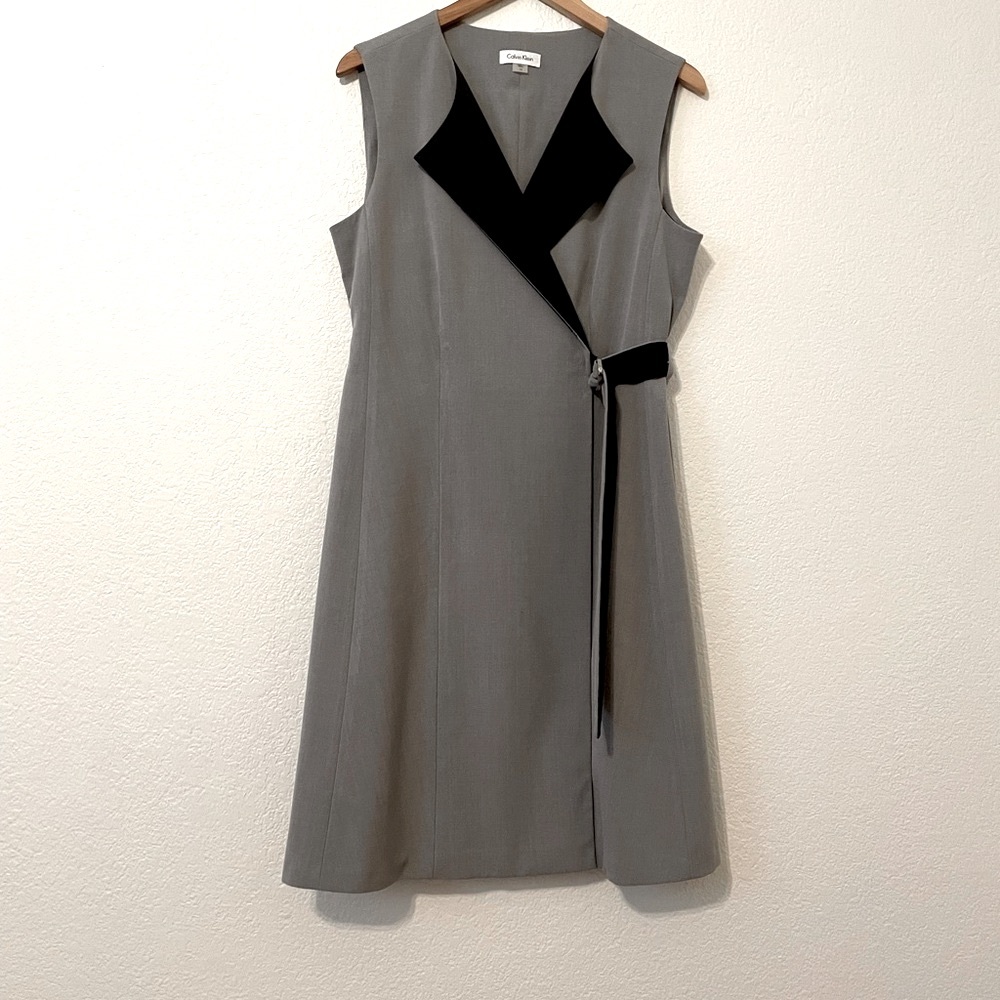 Elegant Gray Sleeveless Dress with Black Accents